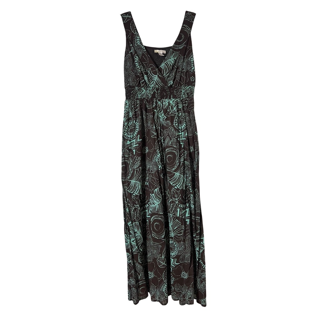 Vasna Desire Maxi Dress Medium Y2K Boho Botanical Print Brown Teal